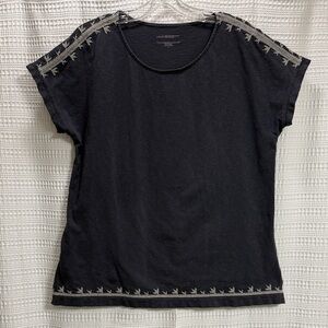 Pure Jill Grey Embroidered Dolman Tunic SZ M cross stitch details India cotton